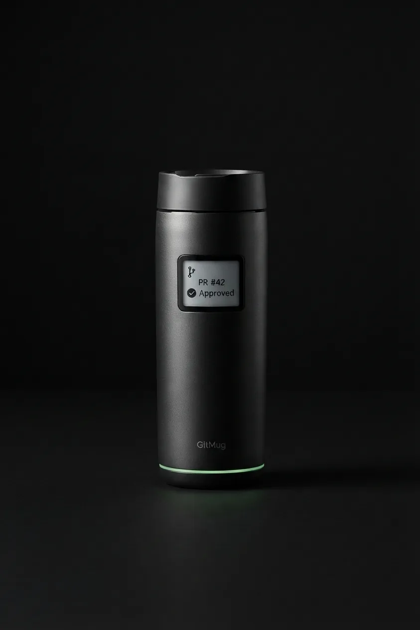 Termo GitMug negro visto de perfil con el anillo LED verde